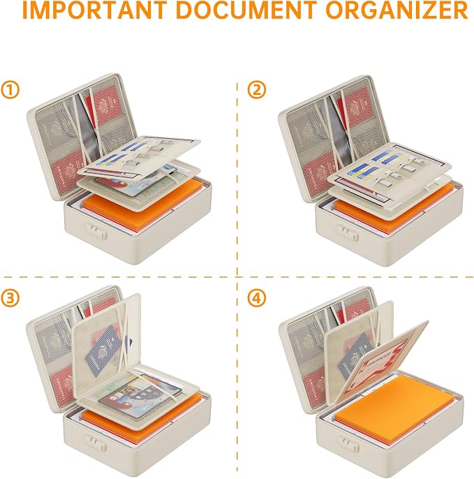 DocSafe 5200°F Fireproof Document Organizer Box with Lock, Beige (Soft) | Heat Insulated 8 Layers File Storage Bag,Water-Resistant Zipper,Home Office Travel Safe,Protects Important Documents,Laptop
