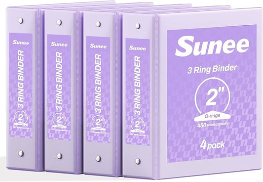 SUNEE 3 Ring Binders 2 Inch 4 Pack, Clear View Binder Three Ring PVC-Free (Fit 8.5x11 Inches) for School or Office Supplies, Purple