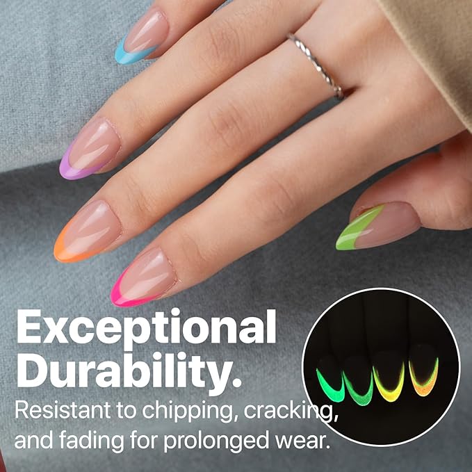 SXC Cosmetics X-Pro Tips French Tip Press On Nails - Bright Pastel Glow in the Dark Series (GLOW114-S Almond)