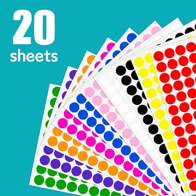 2340 PCS Colored Dot Stickers 1/2" Round Circle Coding Labels | Used as calendar markers, kindergarten activities, craftst, recommended for writing with oil-based markers,strong adhesion.