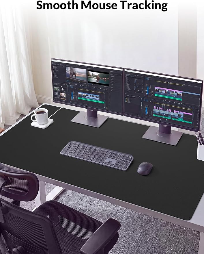 Leather Desk Mat 55" x 24", Non-Slip Waterproof PU Leather Desk Pad Protector, Large Mouse Pad & Writing Mat for Office, Home, Laptop and Keyboard, Black