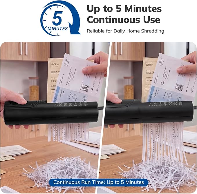 Mini Paper Shredder, Portable Paper Shredder for Home, 3-Sheet Strip Cut 4mm, Compact Paper Shredder with Forward & Reverse and Overheat Protection, Small Shredder for Desk and Home Office (L, Black)