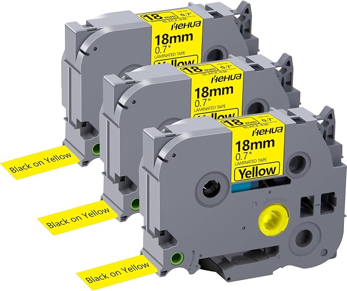 Hehua TZ641 3PK Compatible for Brother 18mm Label Tape Black on Yellow | 3/4 inch;3/4';0.7';0.7 inch;TZe 641;Black on Yellow；18mm Label