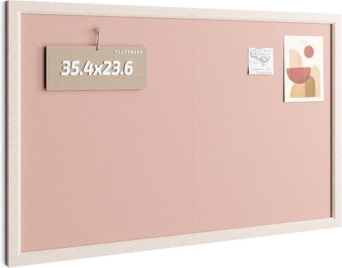 Fluxynara 35.4" x 23.6" Felt Frame Bulletin Board, Pink | Cork Board Alternative with 24 Removable Adhesive Tabs, Foldable Pin Board for Wall, Home, Office, Classroom & Dorm