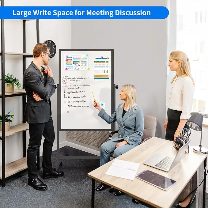 Maxtek Rolling White Board 48 x 32in,Height Adjustable Whiteboard on Wheels | Mobile Easel Large Magnetic Portable Double-Sided Dry Erase Board with Stand for Classroom, Home, School, and Teachers（Black)