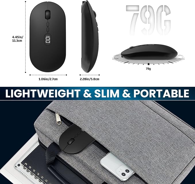 MAGIC-REFINER X1 Wireless Computer Mouse with Battery Level Visible, Black | 2.4G Portable, Ultra Slim USB Mouse, Silent Click, 1600 DPI for Win/Mac/PC/Laptop/Computer/Office/Travel