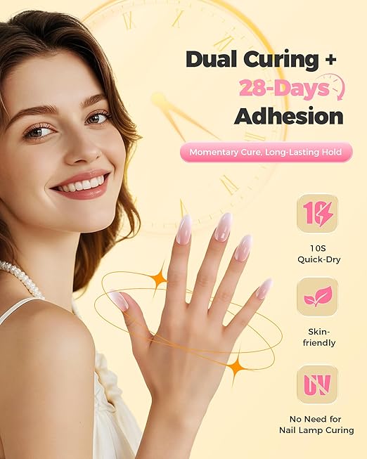 Super Strong Brush On Nail Glue, 【Advanced Nano-Bonding Tech with Ultra-Hold】 10ml Long Lasting 28 Days Nail Bond Glue Gel for Press On Nails, Nail Tips & Acrylic Fake Nails, Mess Free & Fast Drying