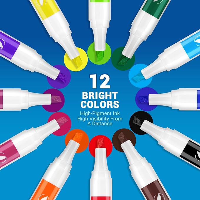 SFAIH Chisel Tip Dry Erase Markers, 72 Pack,12 Colors, with Magnetic Eraser | 1s Quickly Dry, Low Odor, Non-Toxic Ink, White Board Markers for Office, Essential Supplies for Teachers, Back to School