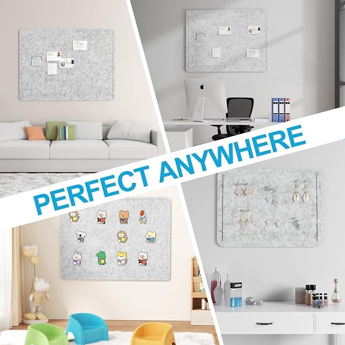 Felt Bulletin Board for Wall 36" x 24" Unfolded Size, Frameless Felt Pin Board, Soft Cork Board Alternative for Office, Home Planning, Notes, Photos & Wall Decor, Foldable Shipping, Easy Install