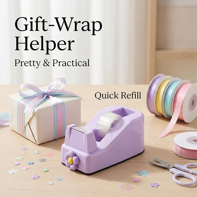 Tape Dispensers,Purple/Pink Tape Dispenser,Tape Dispenser Desk with Stable Weighted Base,Easy One-Hand Use for Scrapbook,Duct Tape & Packing Tape,Ideal for Vision Board Supplies,Office&School Supplies