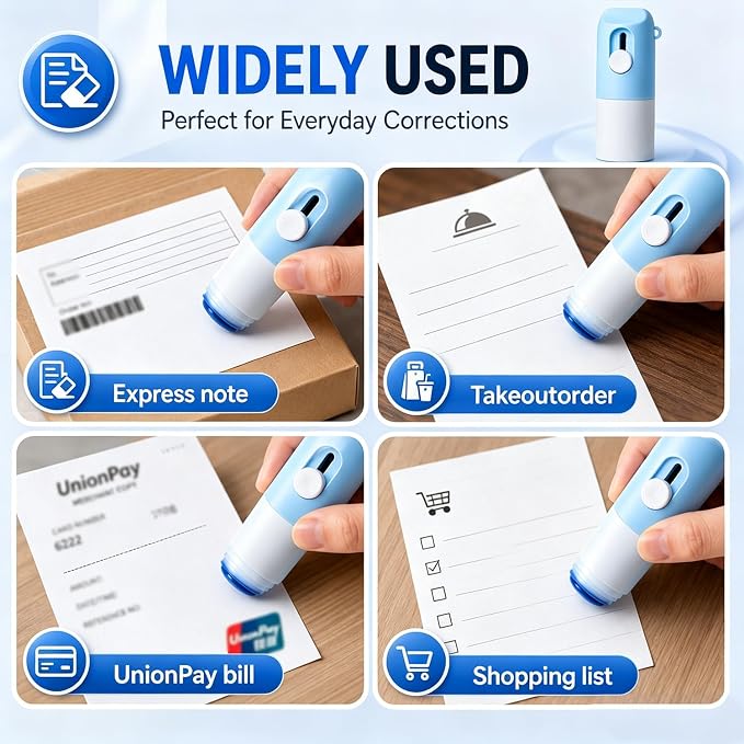 2-in-1 Box Cutter & Thermal Paper Eraser Pen- Water-Based Redacting Marker Pen with Built-In Unboxing Knife for One Smear Printed Text Covering on Labels, Receipts, Packages, Mail (2Pack)
