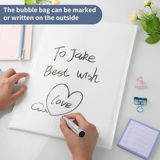 zmybcpack White Poly Bubble Mailers 8.5x12 Inch, 50 Pack | Padded Envelopes Shipping Mailers, Self-Seal, For Shipping Clothes & Packing (Inner size 7.8"x12")