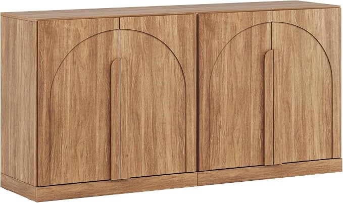 BELLEZE 2 Tier Bookshelf with Arched Wood Door, Set of 2 Modern Display Bookcase Shelf with Storage and Adjustable Shelves, 63" Wood Bookshelves for Living Room Office Entryway (Camel)