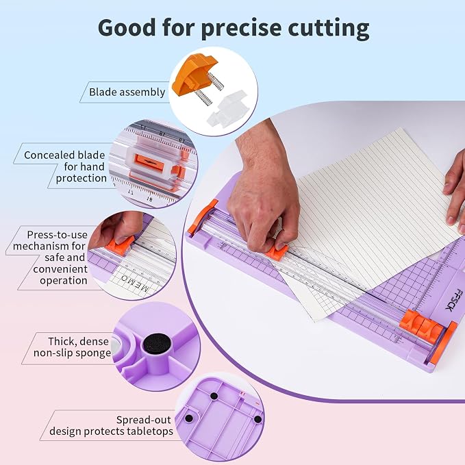 A4 Paper Cutter Slider 12 Inch Paper Trimmer Photo Cutter, Purple | Small Paper Cutter for Classroom Scrapbooking Cutter, Cutter Sliding