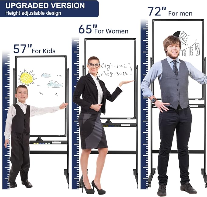 Rolling Whiteboard 40”x24” Standing White Board Dry Erase Board on Wheels | Height Adjustable, Magnetic Surface, Dry Erase, With Stand, Ideal for Classroom, Office, School, Home, Homeschooling, Teacher