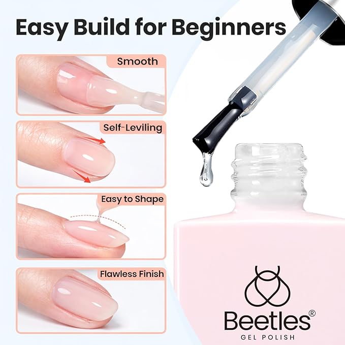 Beetles Builder Gel for Nails 2Pcs, 7 in 1 Clear Building Gel Set HEMA-FREE&TPO FREE with Nail Brush, for Strengthening Natural Nail Apex & Extension DIY Salon at Home,UV LED Lamp Cured