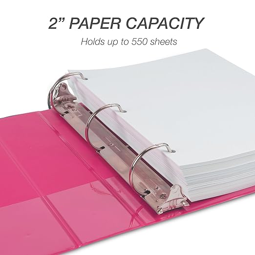 Samsill Durable 2 Inch Binder, D Ring Binder, Customizable Clear View Cover, Magenta, Holds 475 Pages