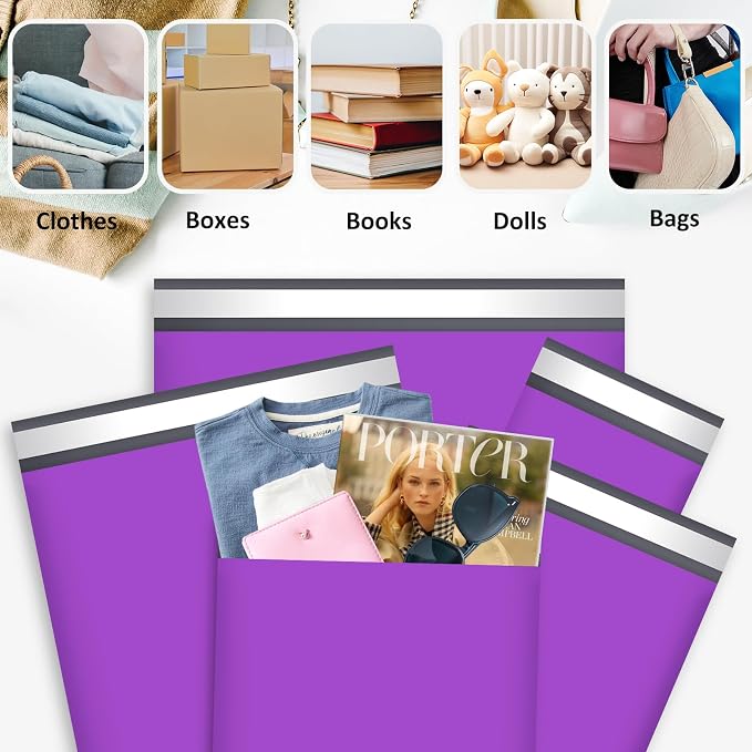 UCGOU 100 Pack Not Padded Purple Poly Mailers Variety Pack, 10x13 Inch & 12x15.5 Inch & 14.5x19 Inch &19x24 Inch Mailing Bags, Self-sealing Adhesive Mailers Assorted Sizes for Small Business