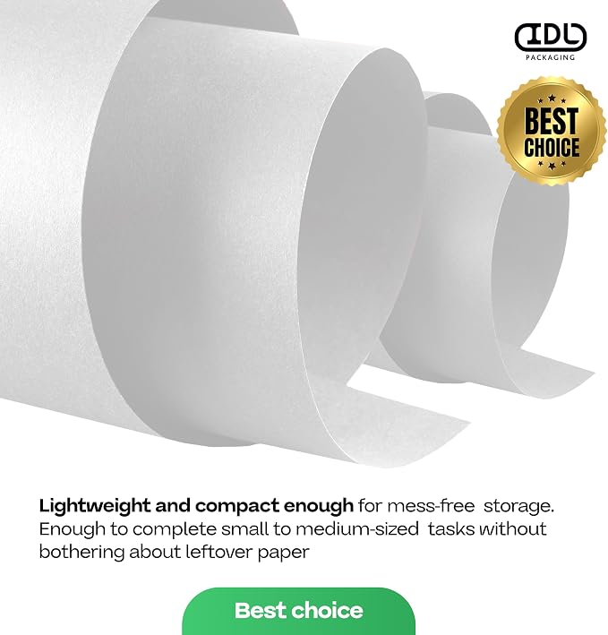White Kraft Paper Roll 24" x 2160" (180 feet) with Cutter - USA-Made | Quality Paper 50lb Thickness for Wrapping, Packing, Moving, Shipping, & Crafts/Arts - Natural Kraft Material by IDL Packaging