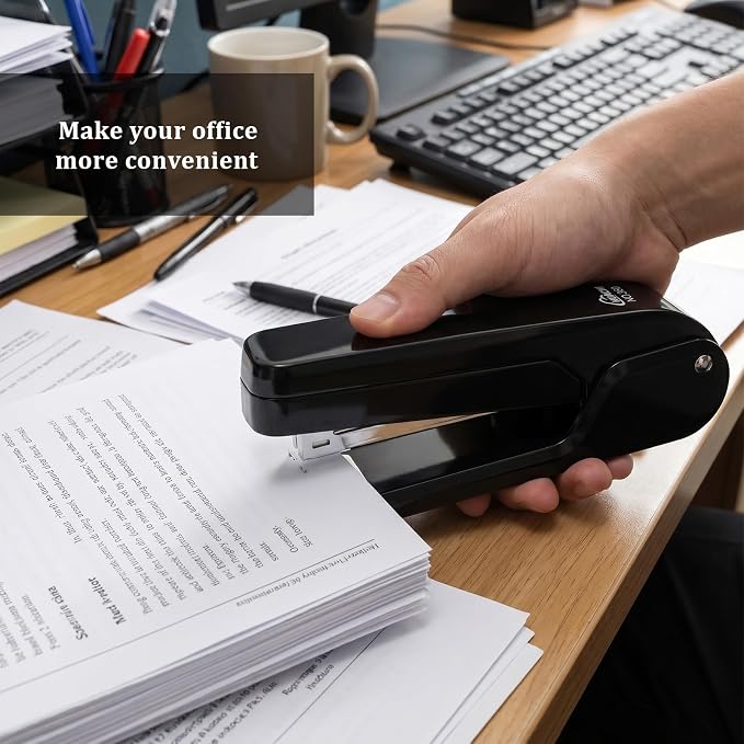 Heavy-Duty Metal Swing-Arm Stapler with 2000 Stapless (24/6 & 26/6), Black | 360° Rotatable for Booklet Binding, 25 Sheet Capacity