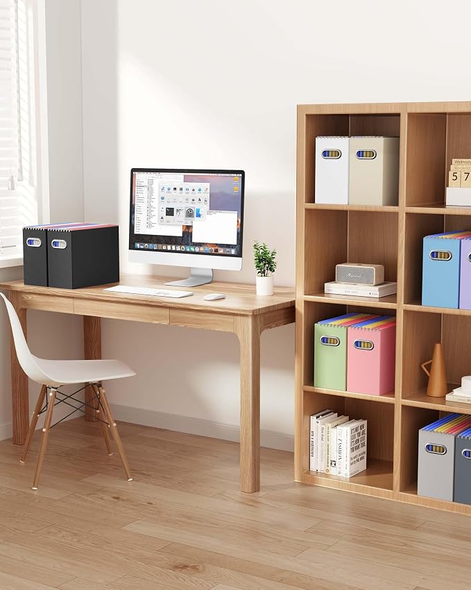 Portable Collapsible Cardboard File Box with Handle for Letter-Size | 6-Pack. Stainless Steel Handle. Label Stickers Included. Fits Letter Folders (Not Included). Home, Office, School, Dorm, Tax.