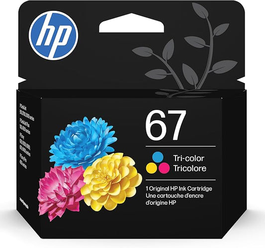 HP 67 Tri-Color Ink Cartridge | Works with DeskJet 1255, 2700, 4100 Series, Envy 6000, 6400 Series | Eligible for Instant Ink | 3YM55AN | Packaging May Vary