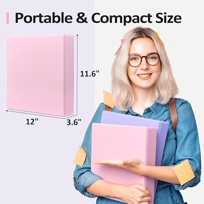 Sooez BinderX 3 Inch 3 Ring Binder, D-Ring Large Binders, Holds 650 Sheets | 8.5x11 Paper, PVC-Free, Customizable View Cover with 2 Inside Pockets, School & Office Supplies, Assorted Pastels, 2-Pack
