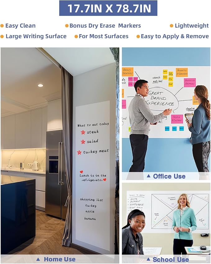 Nicpro 2 Pack Dry Erase Whiteboard Sticker Wall Decal 17.7" X 78.7"(6.5 ft) | Self-Adhesive White Board Peel Stick Paper to Do List with 6PCS Water-Based Pens for School, Office, Home, Kids Drawing