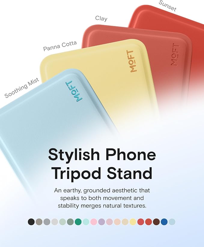 MOFT Phone Stand, Magnetic Phone Tripod Stand Stain-Resistant MOVAS Leather & Angle Adjustment & Strong Magnets Tripod for iPhone 17/16/15/14/13/12 (Included Metal Ring)-Sunset