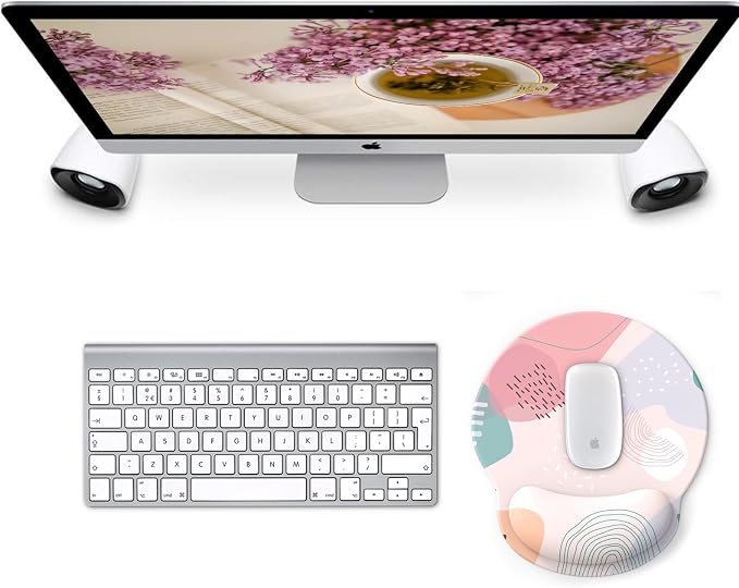 Mouse Pad with Wrist Rest, Comfortable Computer Mousepad with Gel Wrist Support Smooth Surface and Non-Slip PU Base for Pain Relief, Laptop, Office & Home (Floral Fantasy)