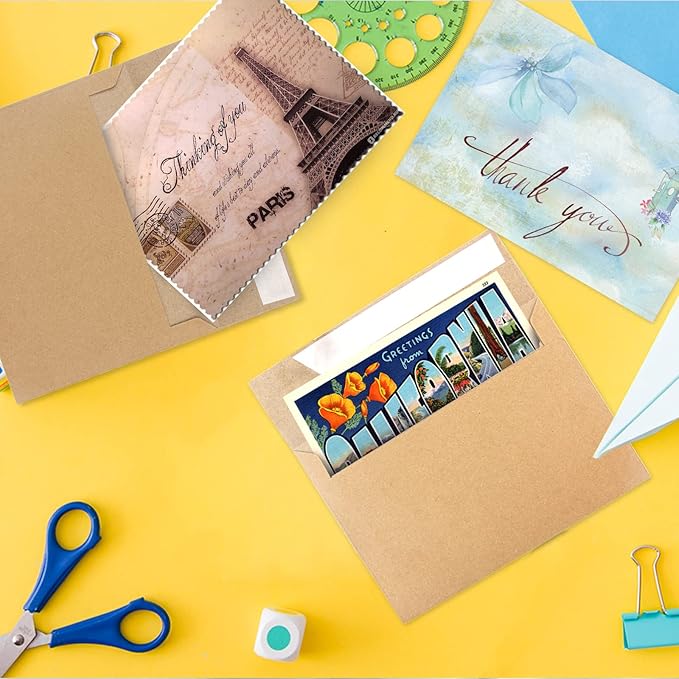 100pcs packed Kraft Envelopes,A4Envelopes, printable invitation envelopes,4x6 envelopes, suitable for weddings, invitations, photos, postcards, greeting cards, mailings