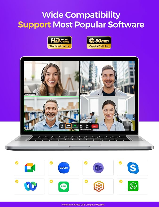 USB Headset with Microphone for PC, Computer Headset with Microphone Noise Canceling Mic for Laptop Call Center Wired Headset with Mic for Work Zoom Skype Teams from Office Home