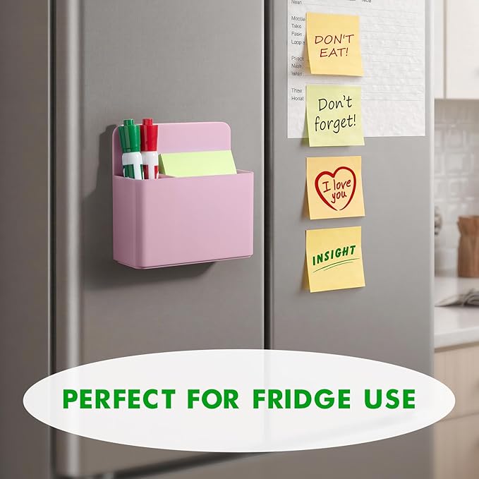 2 Pcs Magnetic Dry Erase Marker Holder for Whiteboard, Plastic Magnetic Pen Holder for Refrigerator Fridge, Magnet Pencil Cup for School Classroom, Locker Accessories, Pen Cup Organizer-Pink
