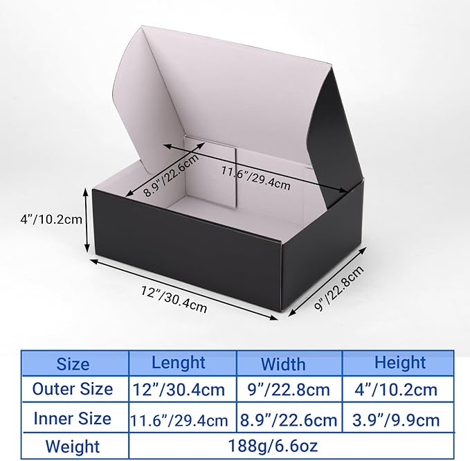 Black 12x9x4 Shipping Boxes Set of 25, Corrugated Cardboard Mailer Boxes for Small Business Shipping, for Modern Business Packaging, Mailing, and Storage