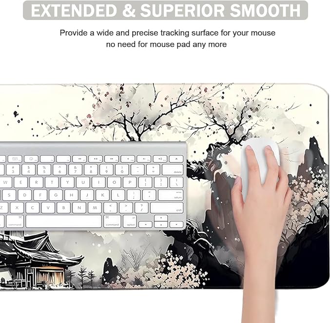 Large Mouse Pad Set, Japanese Extended Mouse Pad Black Desk Pad Easy Typing for Typing Office Game 35.4 x15.7 in - Japanese Scenery