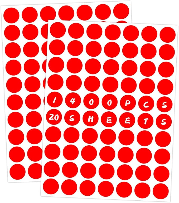 1400 PCS Red Circle Dot Stickers 3/4" Round Coding Label | Used for manual labor in kindergartens, garage yard price sales, organizing activity color groups,marking spice bottles