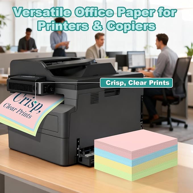 600 Sheets Colored Copy Paper 8.5" x 11", Colored Printer Paper 80GSM Thick | 4 Assorted Letter Size Colored Paper for Printing, DIY Project, School & Office, Pink,Blue,Yellow,Green, 150 Sheets Per Color