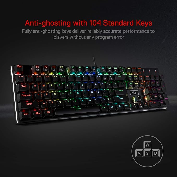 Redragon K556 Wired RGB Mechanical Gaming Keyboard, 104-Key Aluminum Board | Rock-Solid Metal Build, 20 Backlits Immersive ESports Vibe, Hot-swap Comfortable Tactile Brown Switch for Long-Time Typing