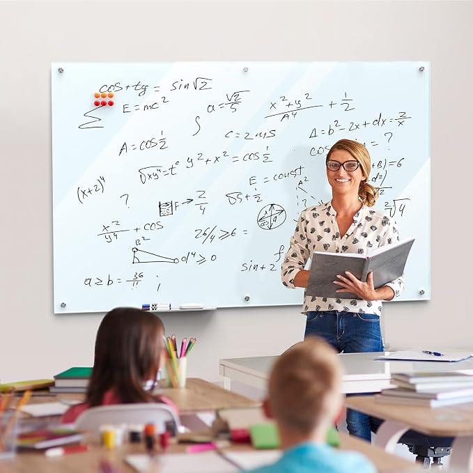 MaxGear 60" x 40" Glass Whiteboard Wall Mounted for Office Home Classroom | Magnetic Glass Dry Erase Board, Tempered Glass, Steel Backed, Non-Porous Surface, Frameless Design, Hardware Included
