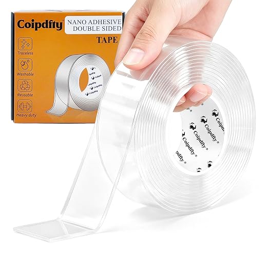 Double Sided Tape Heavy Duty for Wall Decor No Damage to Paint,Clear Removable Mounting Tape,Nano Two Sided Adhesive Tape,Picture Hanging Strips for Posters,Stickers - Bedroom 1Roll(1.18in*6.5FT)