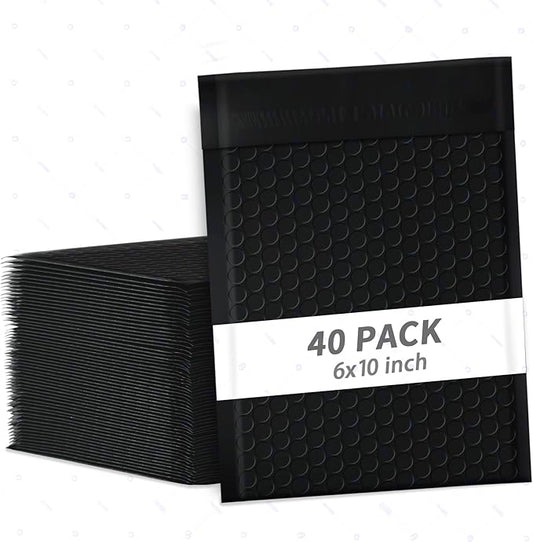 6x10 Inch Black Bubble Mailers 40 Pack Self-Seal Poly Padded Envelopes Suitable for Small Businesses to Package and Mail Jewelry Cosmetics, Electronic Products, Cards (Black, 6x10-40)