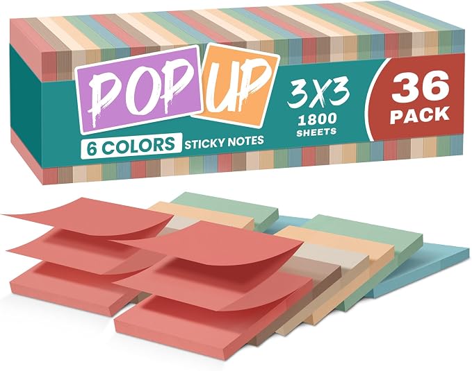 Taja 36 Pads Pop Up Sticky Notes, 3x3 Inches, Accordion Self-Stick Notes | Accordion Sticky Notes Refill for Dispenser, Bulk Sticky Notes for Office, Home, School, Meeting & Reminders, Vintage