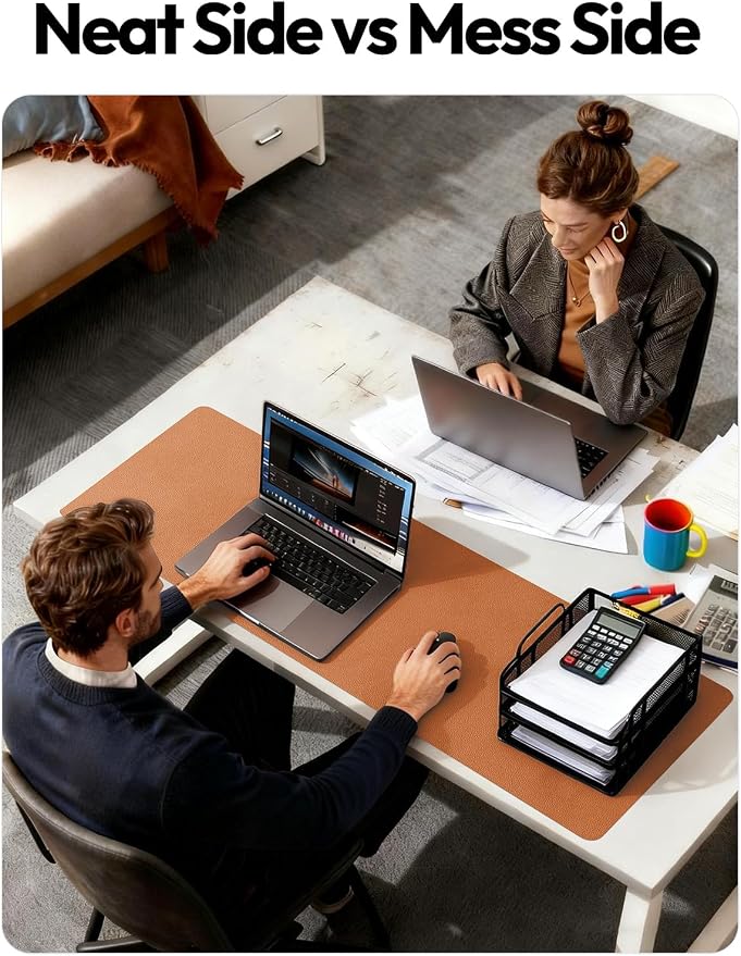 YSAGi Leather Desk Protector, Office Mat, Large Mouse Mat, Non-Slip PU Leather Blotter, Laptop Desk Pad, Waterproof Writing Pad for Office and Home (Brown, 47.2" x 23.6")