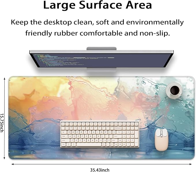 35.4 x 15.7 in, XXL Large Mouse Pad for Desk, Extended Keyboard Mouse Mat for Computer Office, Big Mouse pad with Stitched Edges, Gaming Pc-Color Splashes