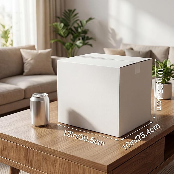 Hoikwo 10 Packs 12x10x10 Large Thin Shipping Boxes, White Big Corrugated Cardboard Box Set for Small Business for Packaging Mailing Lightweight items