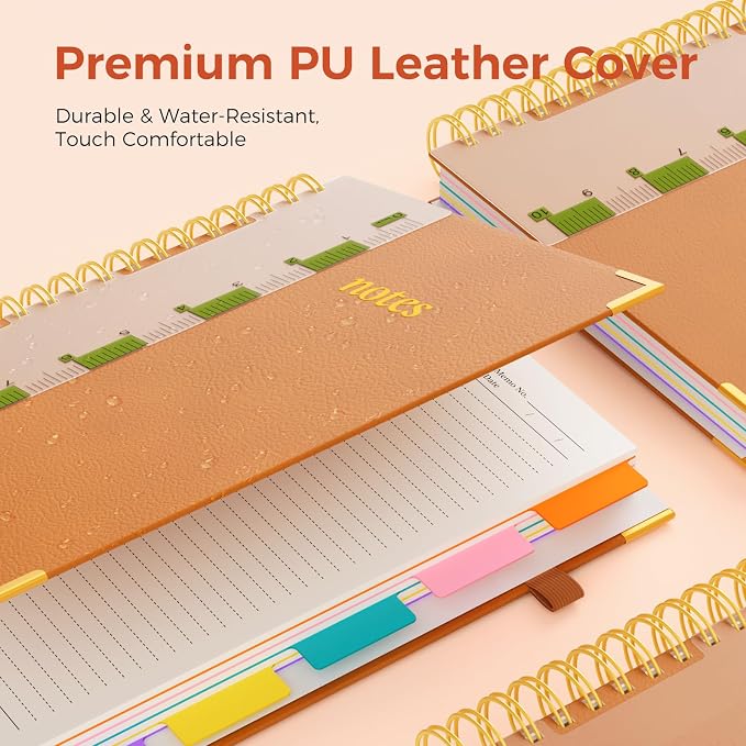 XYark A4 Hardcover Spiral Notebook, 8.5"x11" College Ruled Notebooks with Removable Dividers Tabs & Ruler, 5 Subject Notebook 300 Pages, Large Lined Journal for Women Men School Work Office, Orange