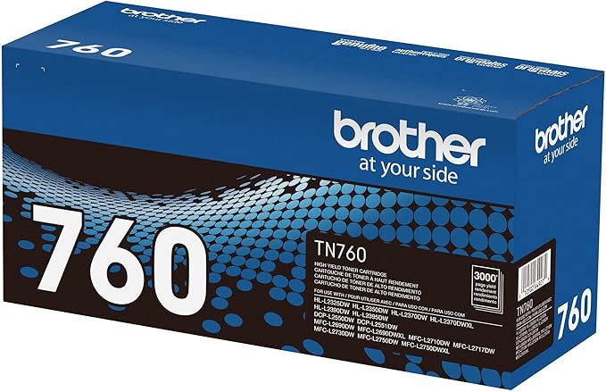Brother Genuine TN760 High Yield Black Toner Cartridge, (for use with MFC-L2710DW MFC-L2750DW HL-L2350DW HL-L2370DW HL-L2395DW HL-L2390DW DCP-L2550DW Printers) (Pack of 1)