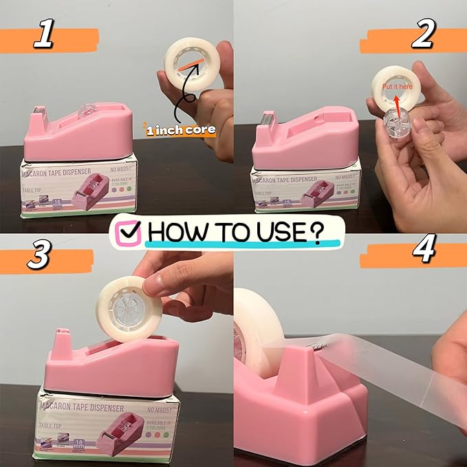 SHOIKOM Stylish and Sharp Desktop Tape Dispenser Cute Office Tape Dispenser for Desk - Non-Skid Base, Macaron Purple