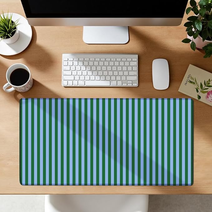 Green Teal Striped Desk Mat Cute Pastel XXL Large Gaming Mouse Pad Desk Pad Kawaii Aesthetic Home Office Decor Cozy Keyboard Laptop Computer Mat