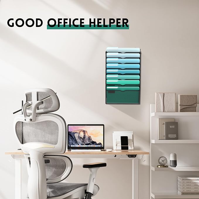8-Tier Wall File Organizer, Wall Mounted Mail Sorter, 2 Pack | Metal Mesh Hanging File Organizer with Open Compartments and Label Panels for Papers and Folders at Home, Office or School